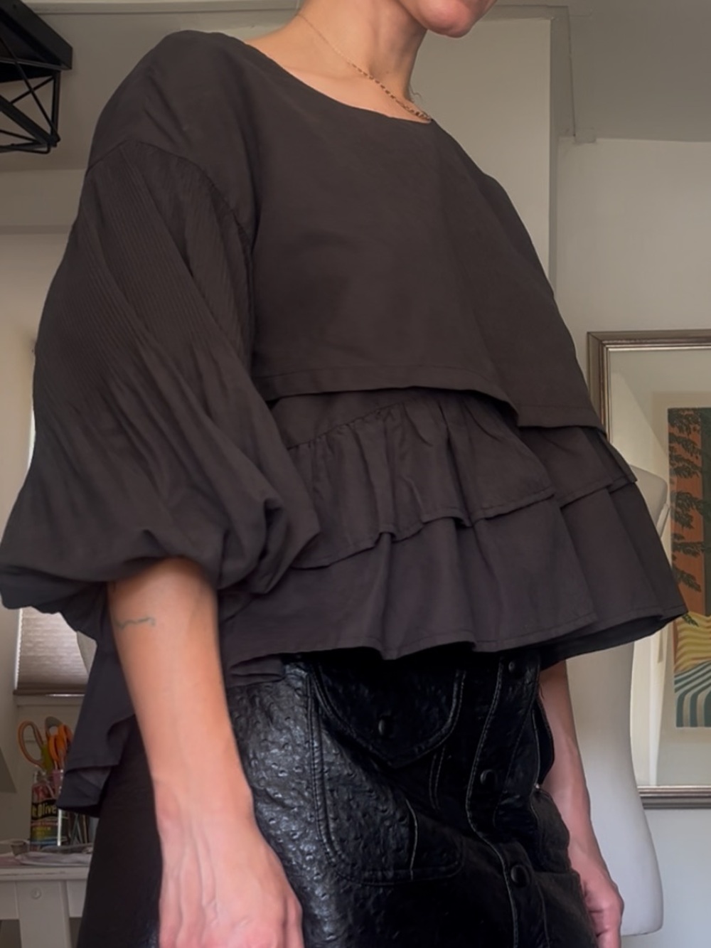 Ina Black Layered Ruffle Peplum Blouse